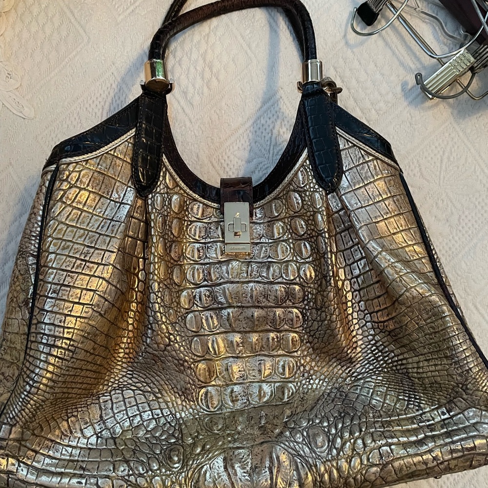 Brahmin Celia Metallic Crocodile-Embossed Handbag